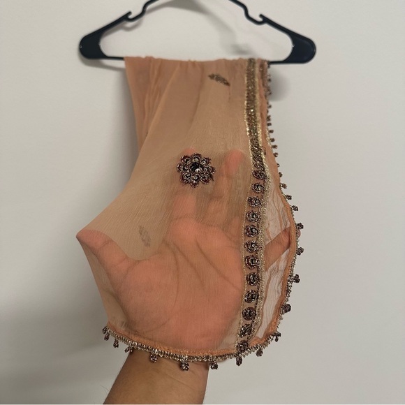 Peach Bronze and Red Embroidered Two-Piece Salwar Kameez | Size Approx. Large - Picture 12 of 12